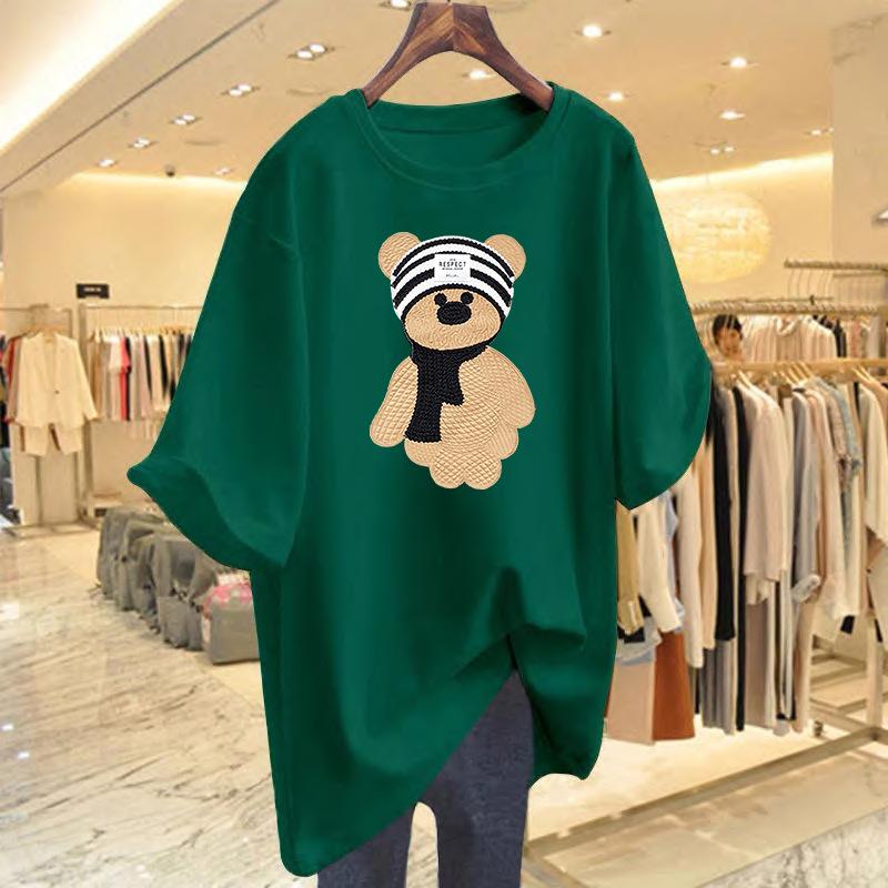 Cotton cartoon printed t-shirt short-sleeved women's summer new loose Korean version medium and long top bottoming shirt