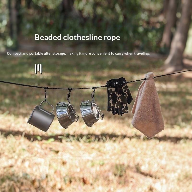 Portable Beaded Clothesline Foldable Adjustable Non-Slip Fixing Beads for Outdoor Camping Backpacking Trip