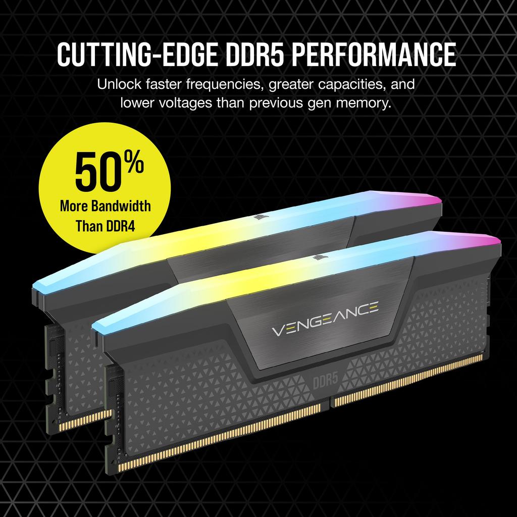 Corsair Desktop PC Memory VENGEANCE RGB DDR5 Series AMD EXPO Intel XMP Memory Kit 64GB Black X CMH64GX5M2B6000Z38 DDR5-6000MHz & [32GB 2]