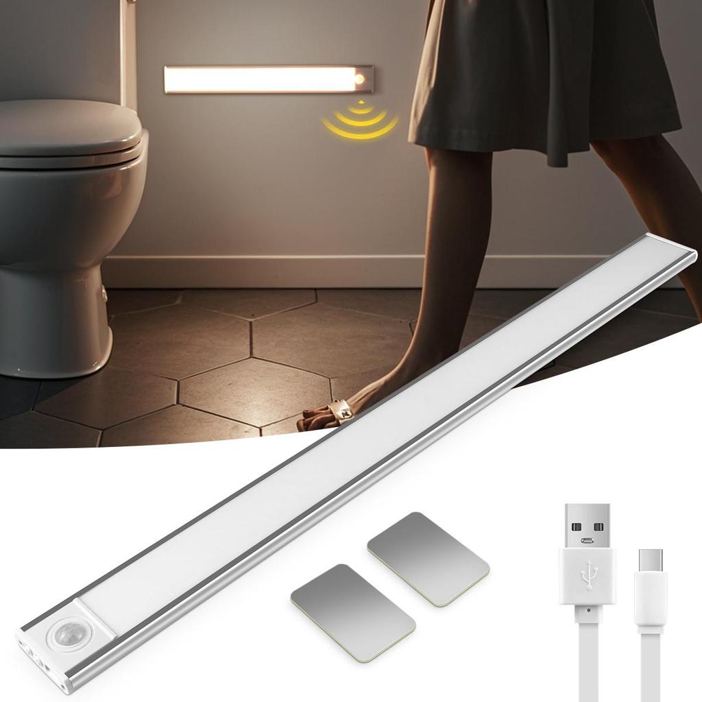 USB Rechargeable Motion Sensor LED Night Light 30/50cm 3-Color, Body Move Sensing Detection Magnetic Mount for Wardrobe, Kitchen