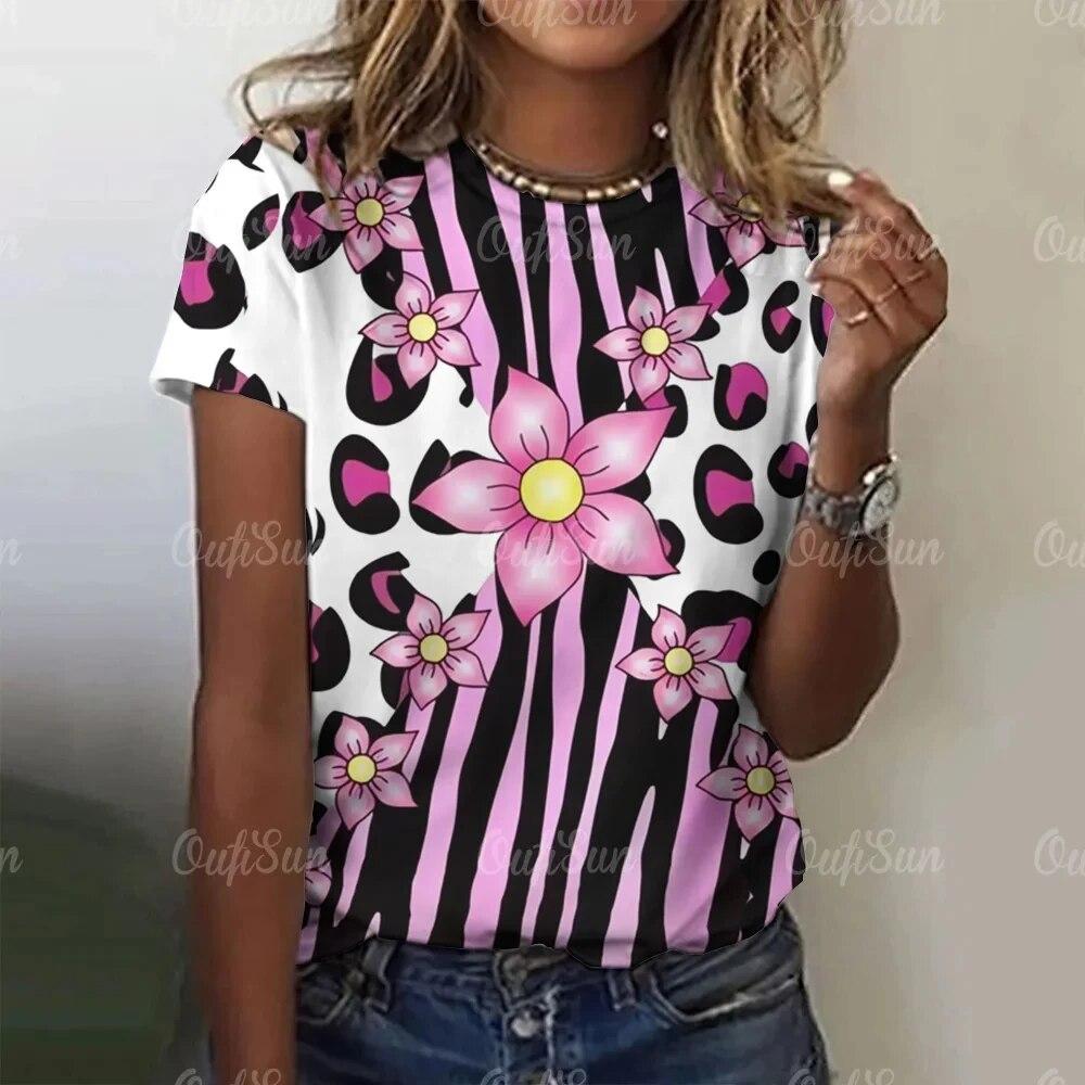 

Летняя женская винтажная футболка с 3d леопардовым принтом, модные топы, футболки, женская повседневная одежда с короткими рукавами, женская уличная одежда с принтом розы 6XL