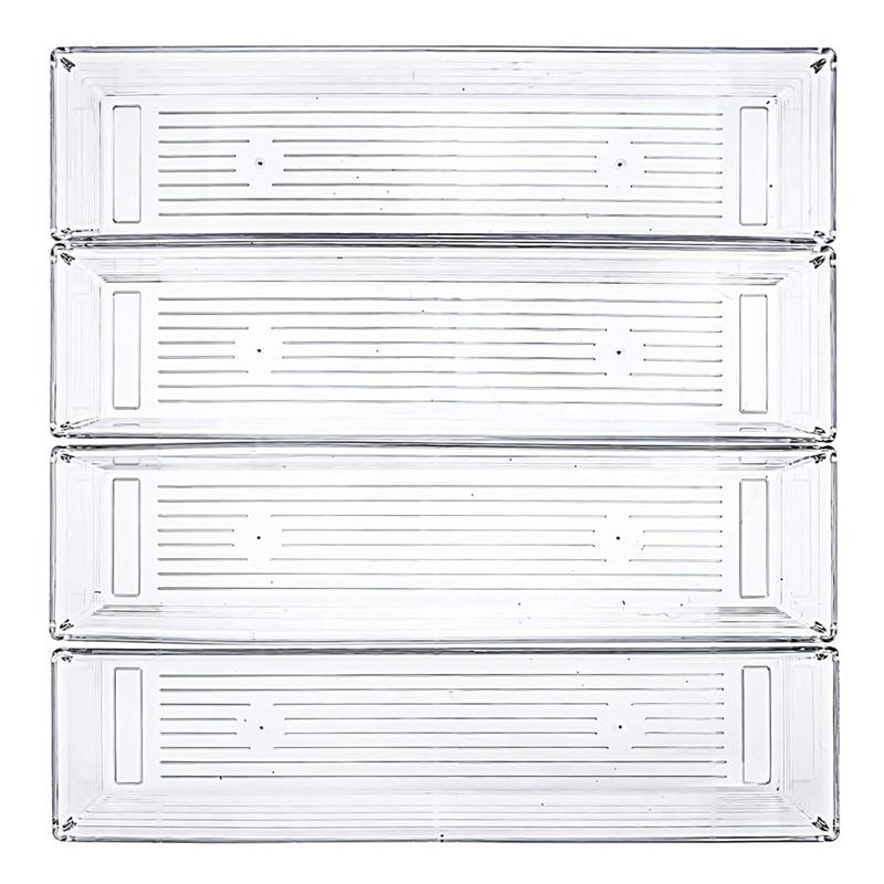 10 Pack 12 X 3 X 2 Inch Clear Drawer Organizer Trays Desk Drawer Divider Storage Bins Storage Box Set For Kitchen