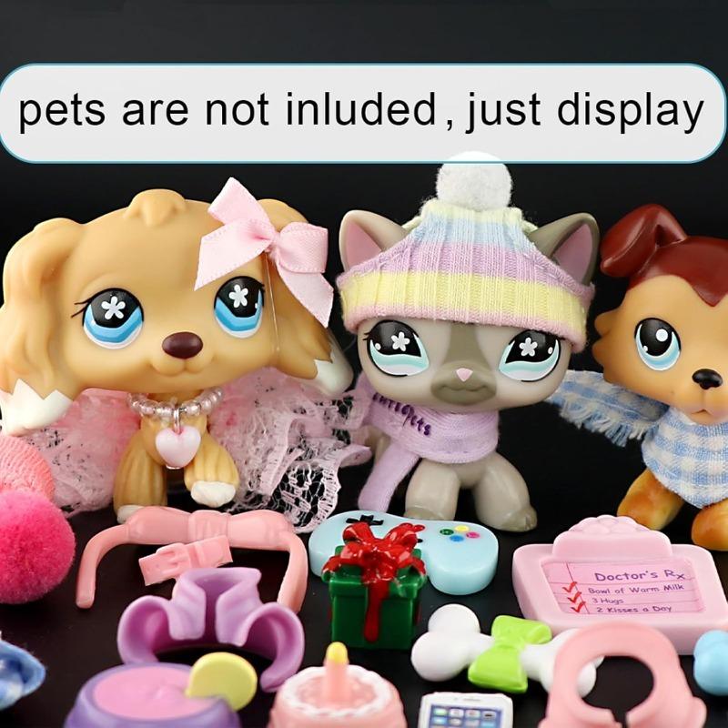 15/20/25pcs Pet Shop Lovely Accessories,Clothes Hat Bear Food Collar Necklace Bow Hat for Collectible,Compatible with Lps Toys