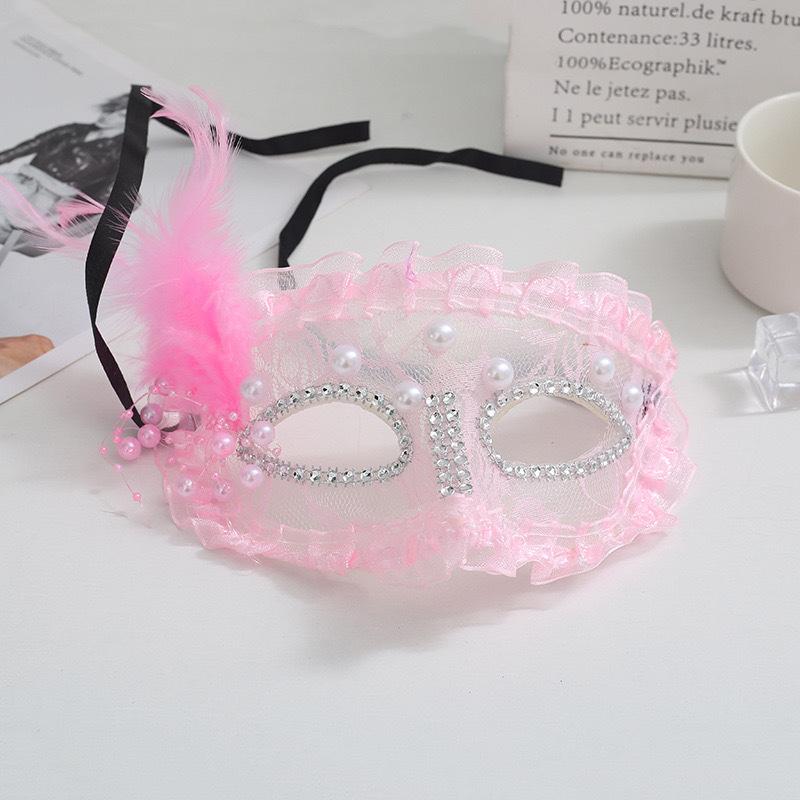 

Feather Lace Women Masquerade Mask Half Face Sexy Cosplay Party Prom Mask рожевий