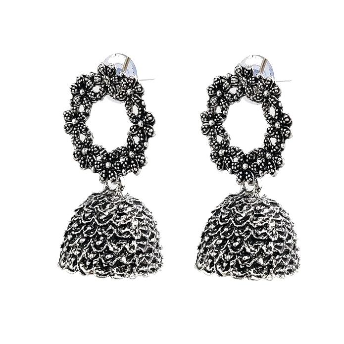 Fashion Latest Traditional Oxidized Silver and Antique Golden Base Metal Dangle and Drop (COMBOs of 4) Jhumki Earrings for Women & Girls