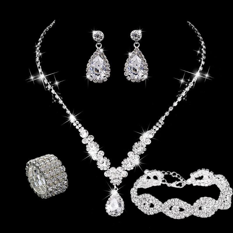 Elegant European & American Zircon Necklace & Earring Set for Weddings & Evening Gowns