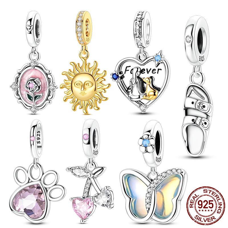 Authentic Pendants Charm Bead Charms Copper Sun Rose Butterfly Cherry Pendants Compatible With Bracelets Making Charm Jewellery Women Gift