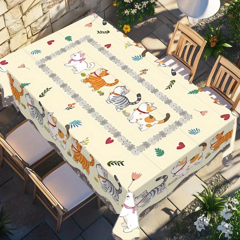 Cartoon Cat Design Rectangle Waterproof Tablecloth for Table Decor Reusable Kitchen Dining Tablecloth Wedding Party Decorations