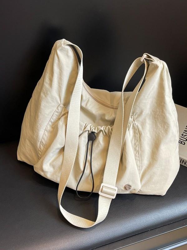 Nylon Shoulder Bag For Women With Wrinkled Dimple Design And Zipper Closure For Casual Travel