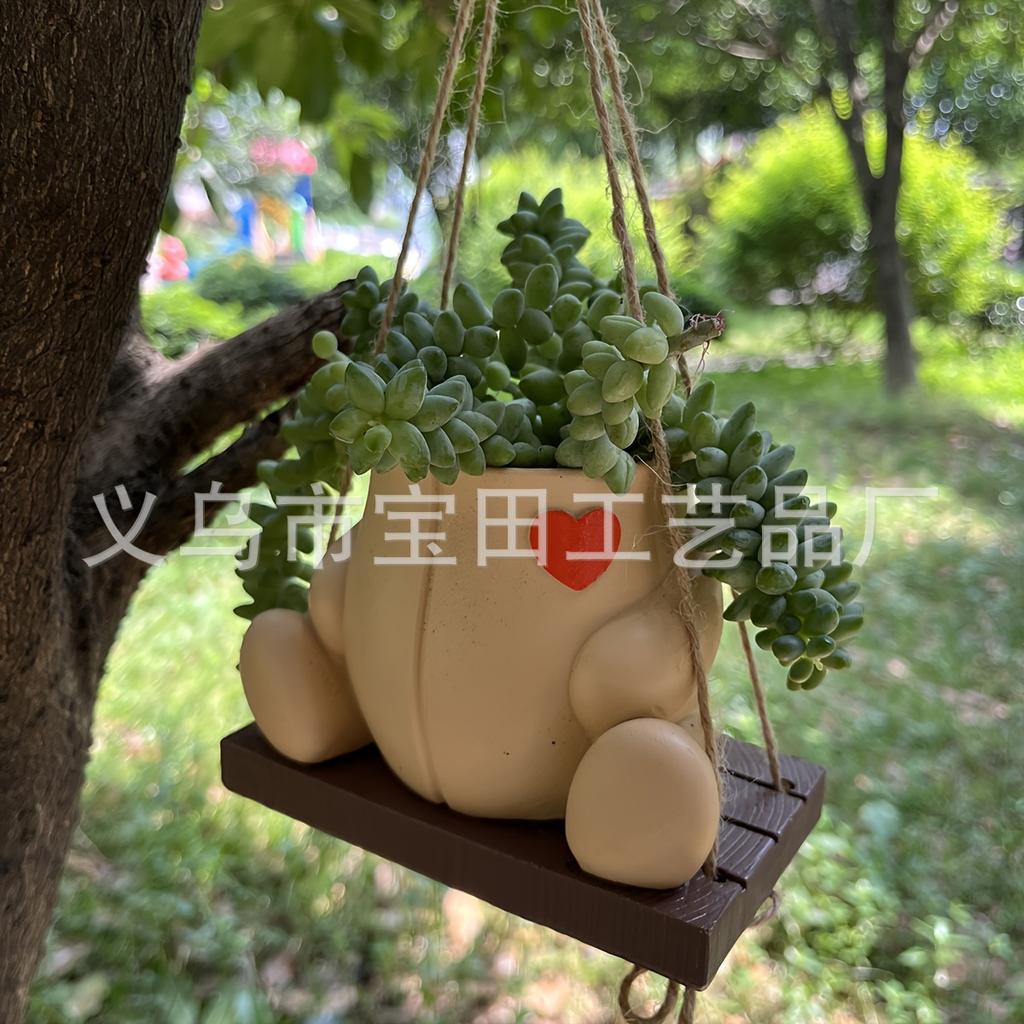 Swing Animal Resin Pot Cute Style Garden Yard Art Deco Pendant Pot