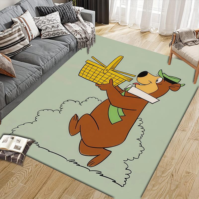 Yogi Bear & Boo Home Sofa Decoration for Living Room & Bedroom, Non‑Slip Play Flannel Floor Mat for Game Room