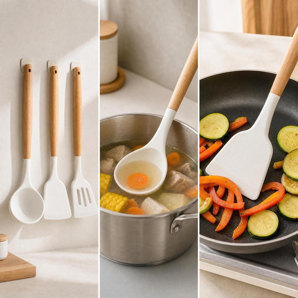 3 Pieces Silicone Set Free Nonstick and Ladle Ergonomic