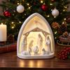 Holiday Decoration for Window Sill White Religious Ornament, Miniature Christmas Nativity Scene Set, 3D Printed PLA Ornaments Bethlehem Manger