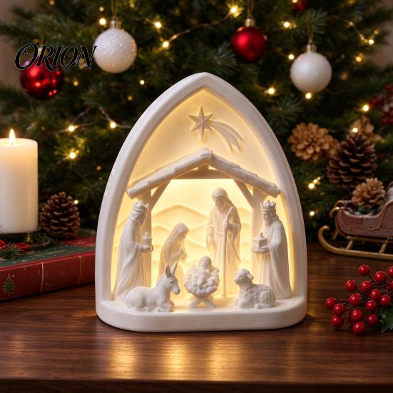 Holiday Decoration for Window Sill White Religious Ornament, Miniature Christmas Nativity Scene Set, 3D Printed PLA Ornaments Bethlehem Manger