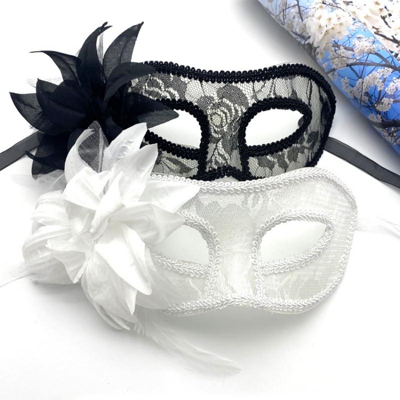 Women Sexy Translucent Lace Mask with Gauze Flower Half-Face Eye Cover for Masquerade Party Halloween Nightclub Dress Up