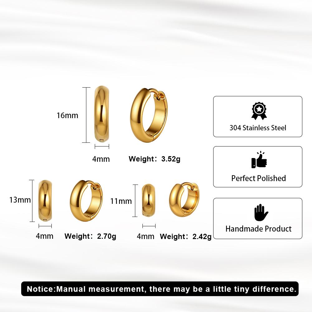 Factory Stainless Steel 18K Gold Plated Waterproof Hoop Earring for Women Versatile Daily Wear 11 13 16MM Earring Set