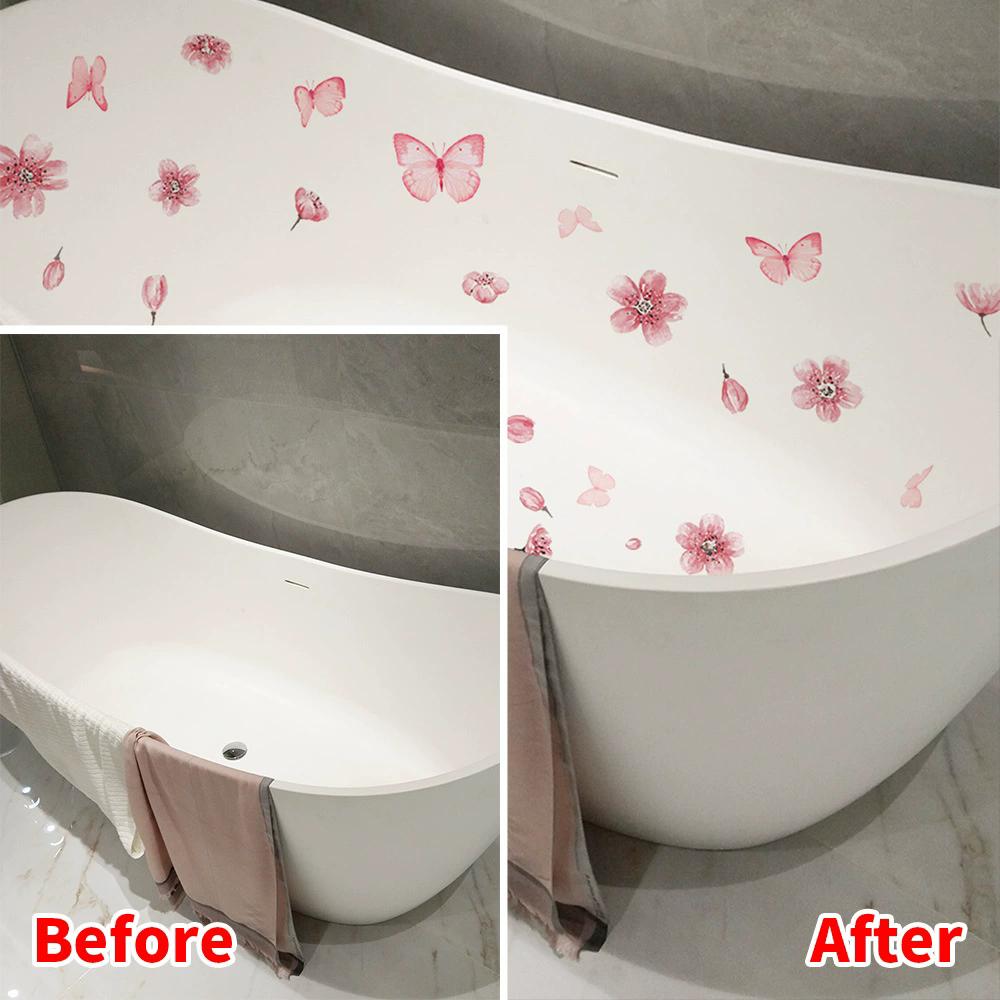 1pc PVC Bathtub Stickers Waterproof Flower Decor Elegant Bathroom Wall Decals Easy to Install Toilet Decoration