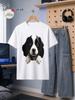 1pc Male Graphic T Shirt Cute Black And White Puppy Short Sleeve Crew Neck for Teenagers[solely 1pc T-SHIRT], for Teenager