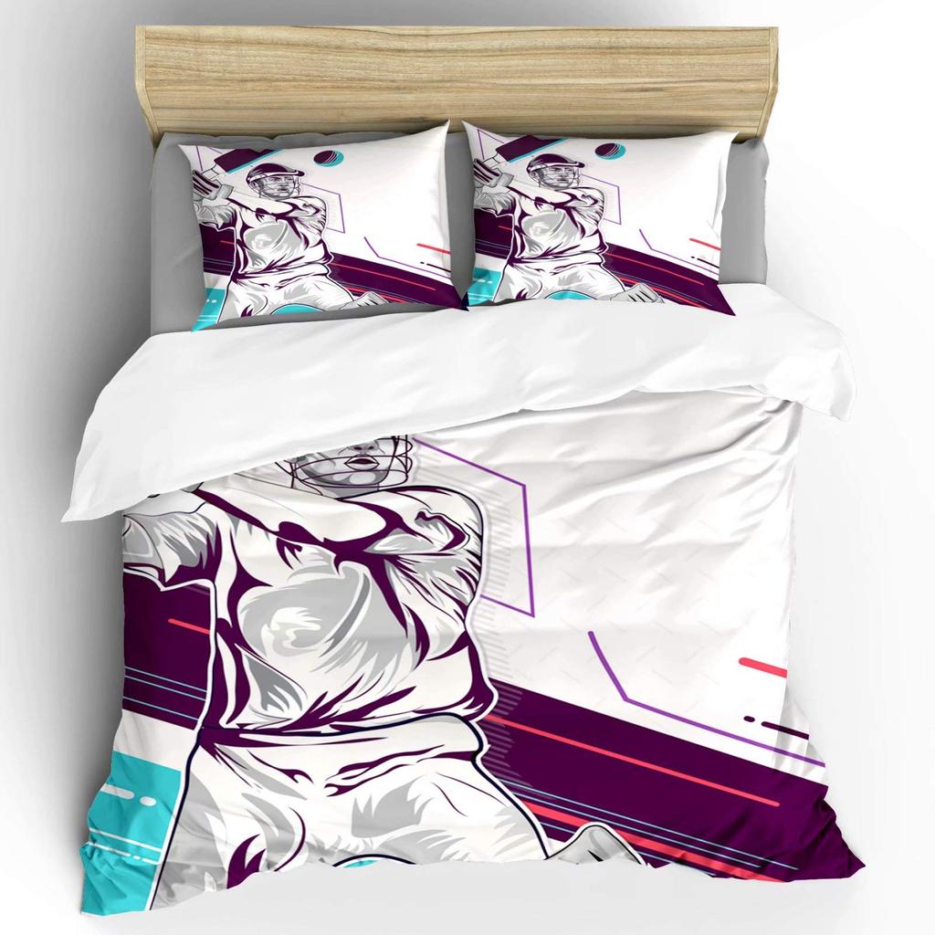 Cricket Duvet Cover Set Abstract Sports Pattern Bedding Set Microfiber Player Playing Game Of Cricket Double Queen Quilt Cover