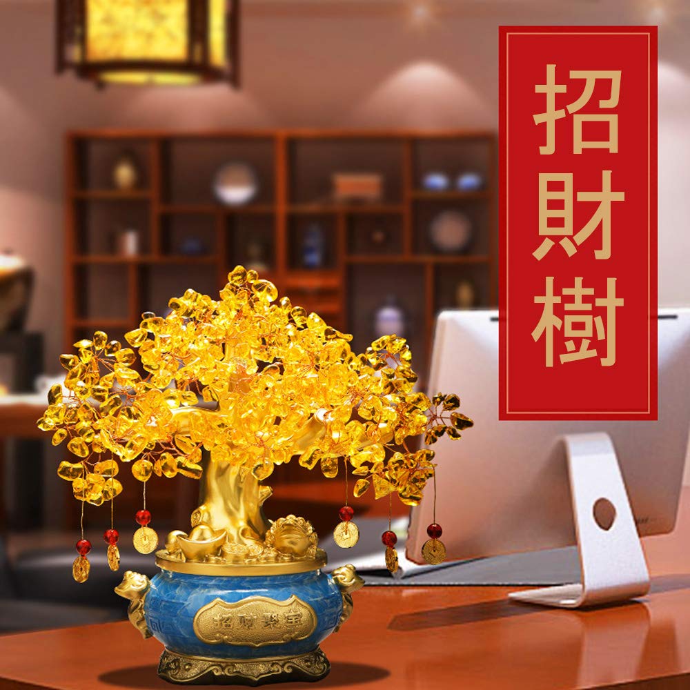 Money Tree Feng Shui Interior for Wishing for Good Business Power Gift for New Year Flower (Citrine) - Ornament, Decor, Wealth, Fortune, Prosperity,