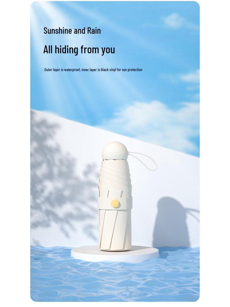 Compact Five-Fold Umbrella: Portable Pocket Sunshade & Rain Parasol for Women, Anti-UV Sunscreen Protection.