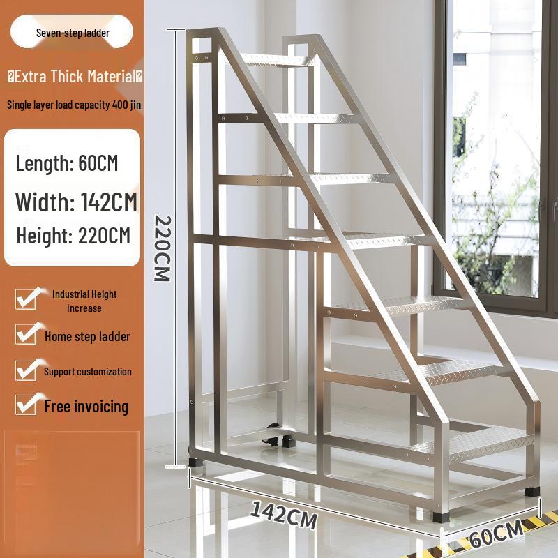 Movable Industrial Household Ladder with Wide Steps & Handrail - 3 or 4 Steps for Outdoor Use