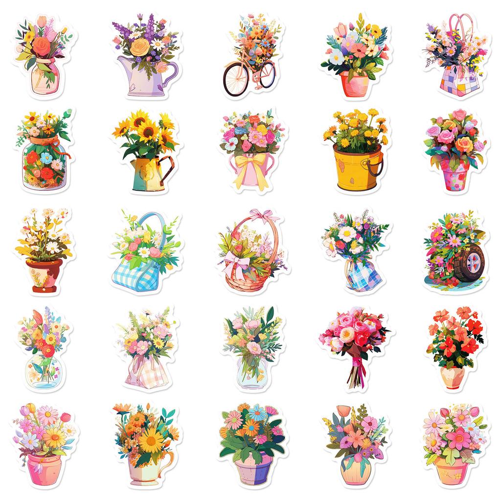 50/100PCS Flowers Handheld Various Flowers Graffiti Stickers Booklet Luggage Decoration Notebook Stationery Pen Holder Stickers