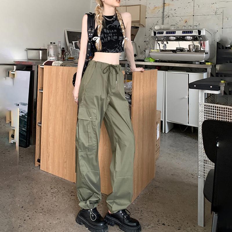 New Cargo Pants Women Retro Workwear Casual Straight Trousers Fashion Wide Leg Pockets Joggers Trousers Y2k Streetwear