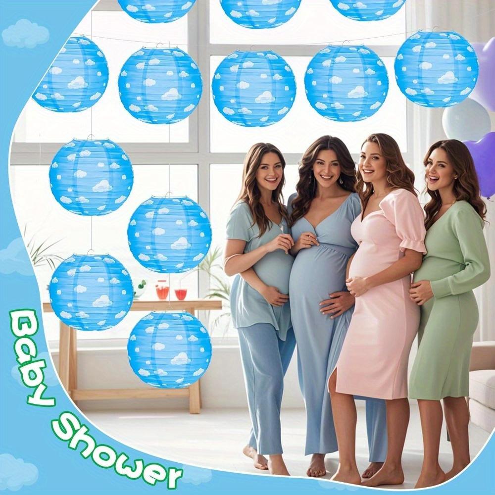 10pcs Blue Sky White Clouds Paper Lanterns Blue Party Decorations Hanging Round Paper Lanterns Clouds Theme Party Decorations Party Paper Lanterns