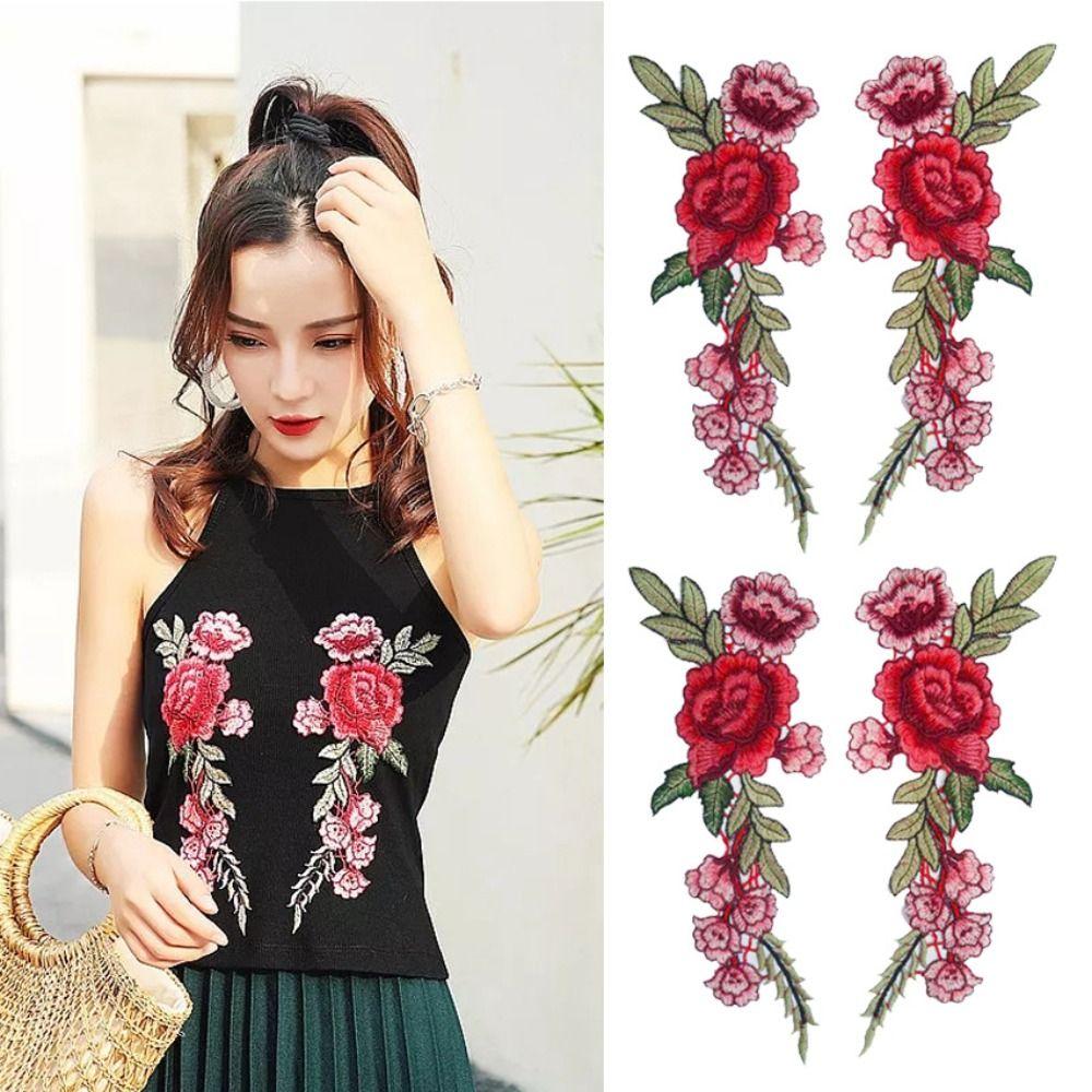 

2pcs Exquisite Clothing Applique Elegant Clothes Patches Rose Flower Embroidered Patches Sewing 2pcs