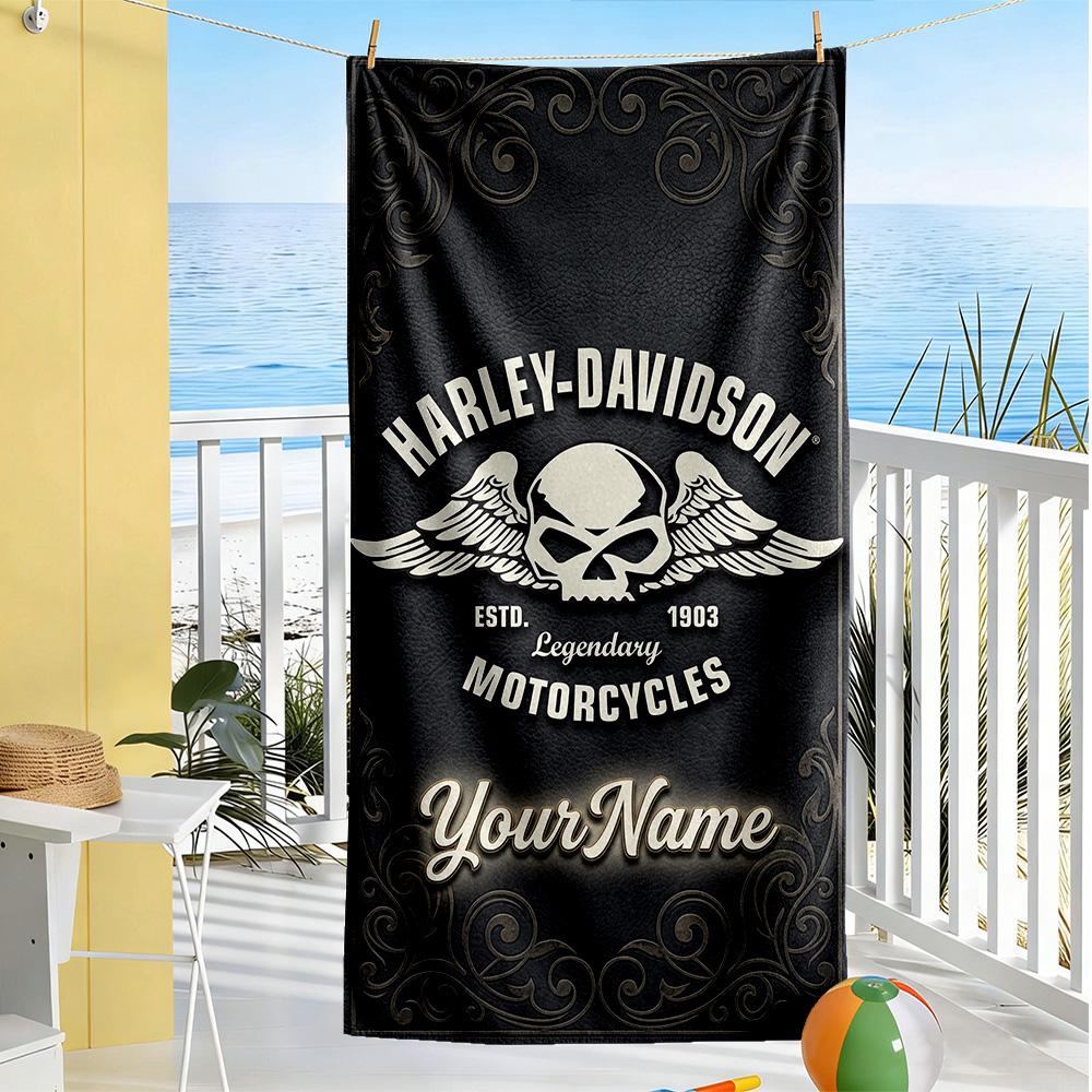 Toalla de Playa Harley-Davidson Motocicletas Nombre Personalizado Suave Duradera Secado Rápido Portátil para Nadar Playa Camping Viaje Accesorios de Playa Gimnasio