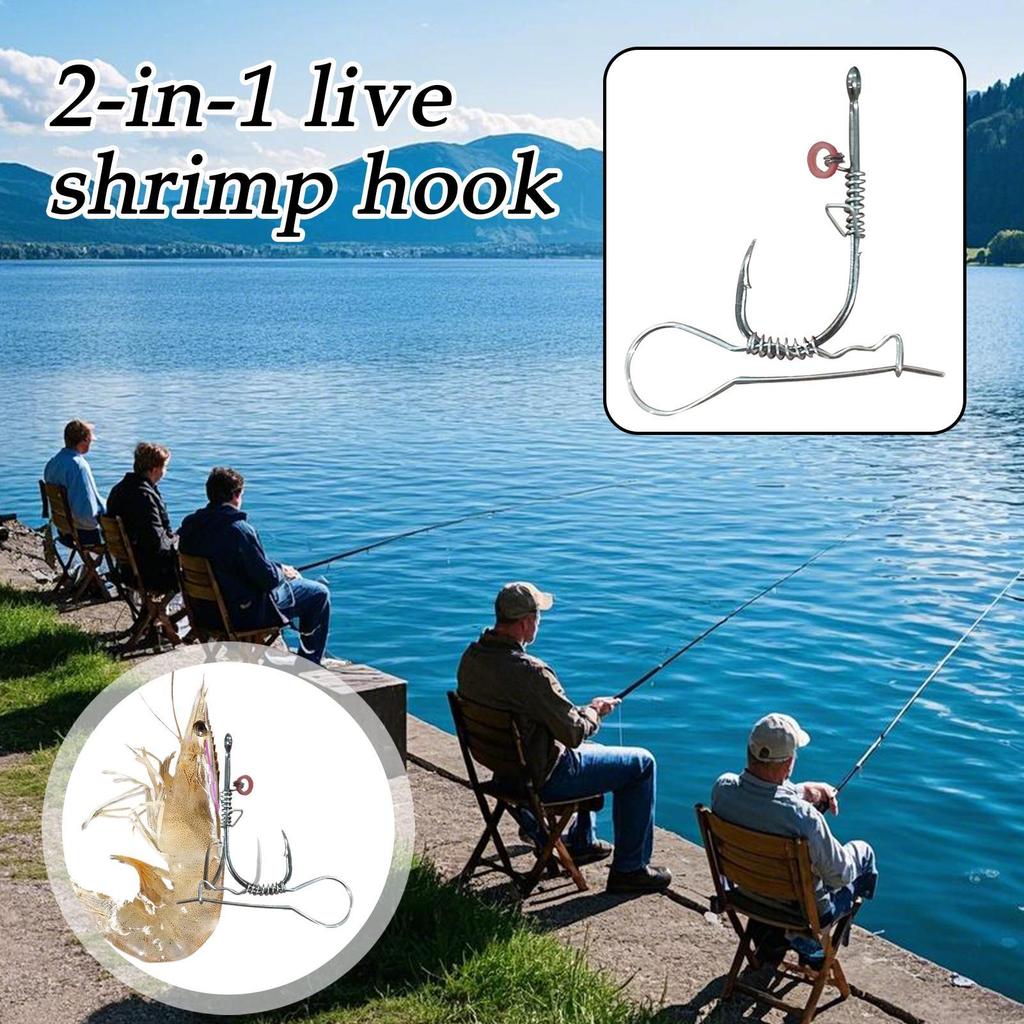 10Pcs Live Shrimp Hook 2-in-1 Angling Tool Bass Fishing Hooks For Fishermen Saltwater Sea Lake River F reshwater Angling Gear