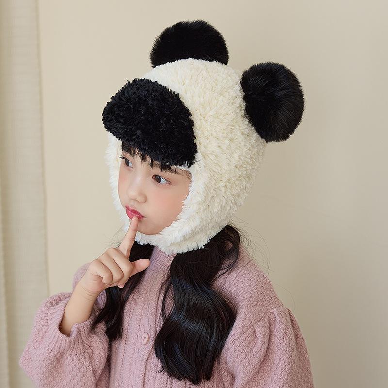 Winter parent-child hat women's fashion versatile plush ear protector pullover hat cute bear warm and cold