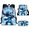 Stitch Kids School Backpack Set Elementary Students Oxford Fabric Ergonomic Design Printed Cartoon 3-Piece Bundle