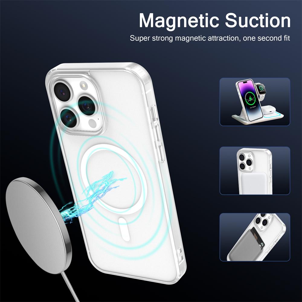 Luxury Wireless Charge For Magsafe Phone Case for iPhone 17 16 15 14 Pro Max Plus Transparent Magnetic Electroplate Bumper Cover