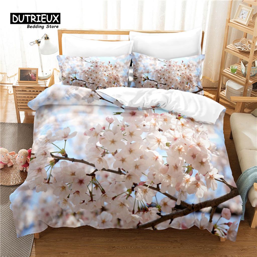 3pcs Duvet Cover Set, Pink Flower Bedding Set, Soft Comfortable Breathable Duvet Cover, For Bedroom Guest Room Decor
