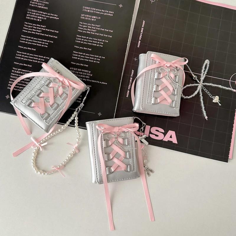 Silver Sweet Wallets for Women Y2k Strap-on Designer Original Fashion Short Coin Purse Korean Style Casual Cute Wallet Purse