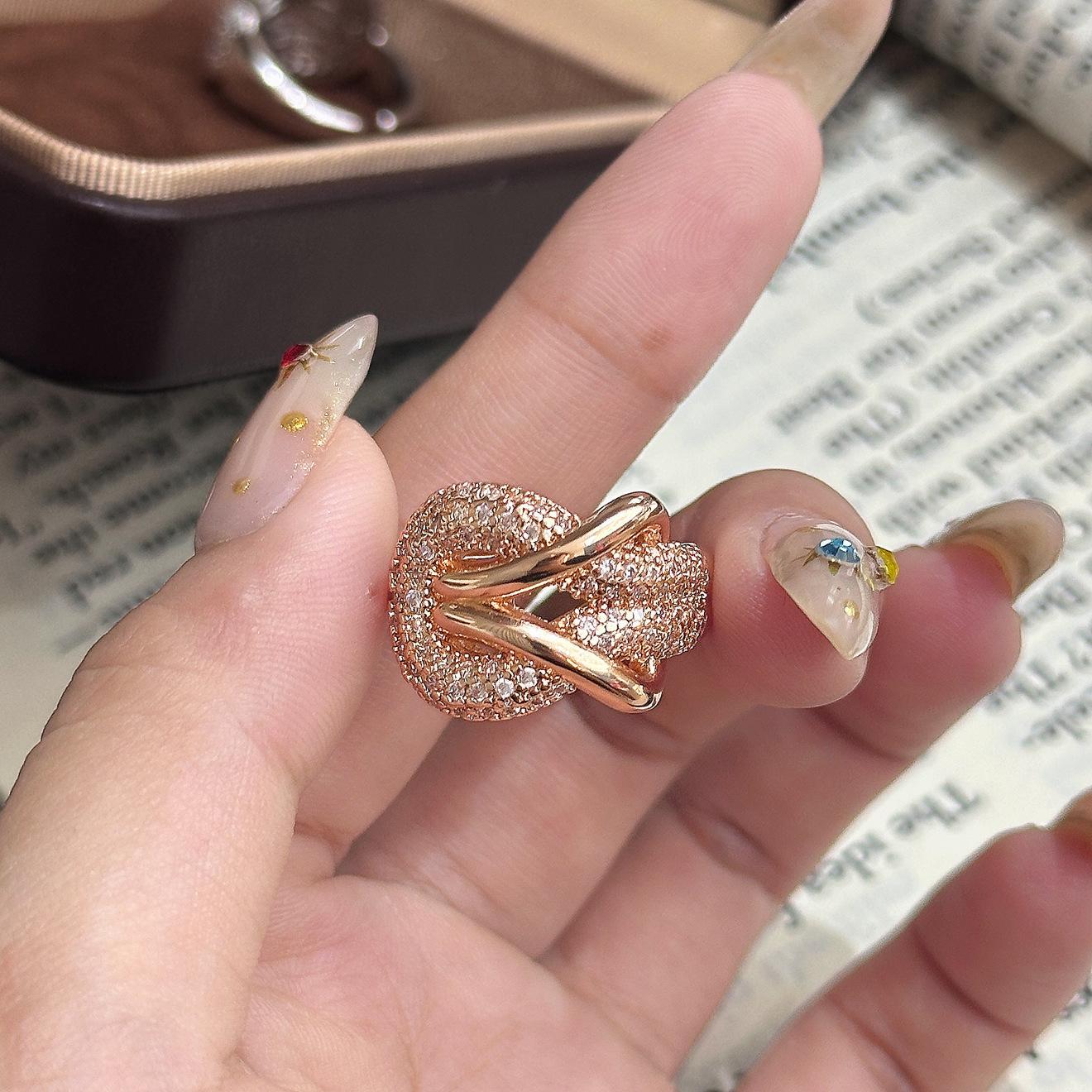 Micro-studded Diamond Cross Knot Ring Vintage Premium Knot Ring Opening