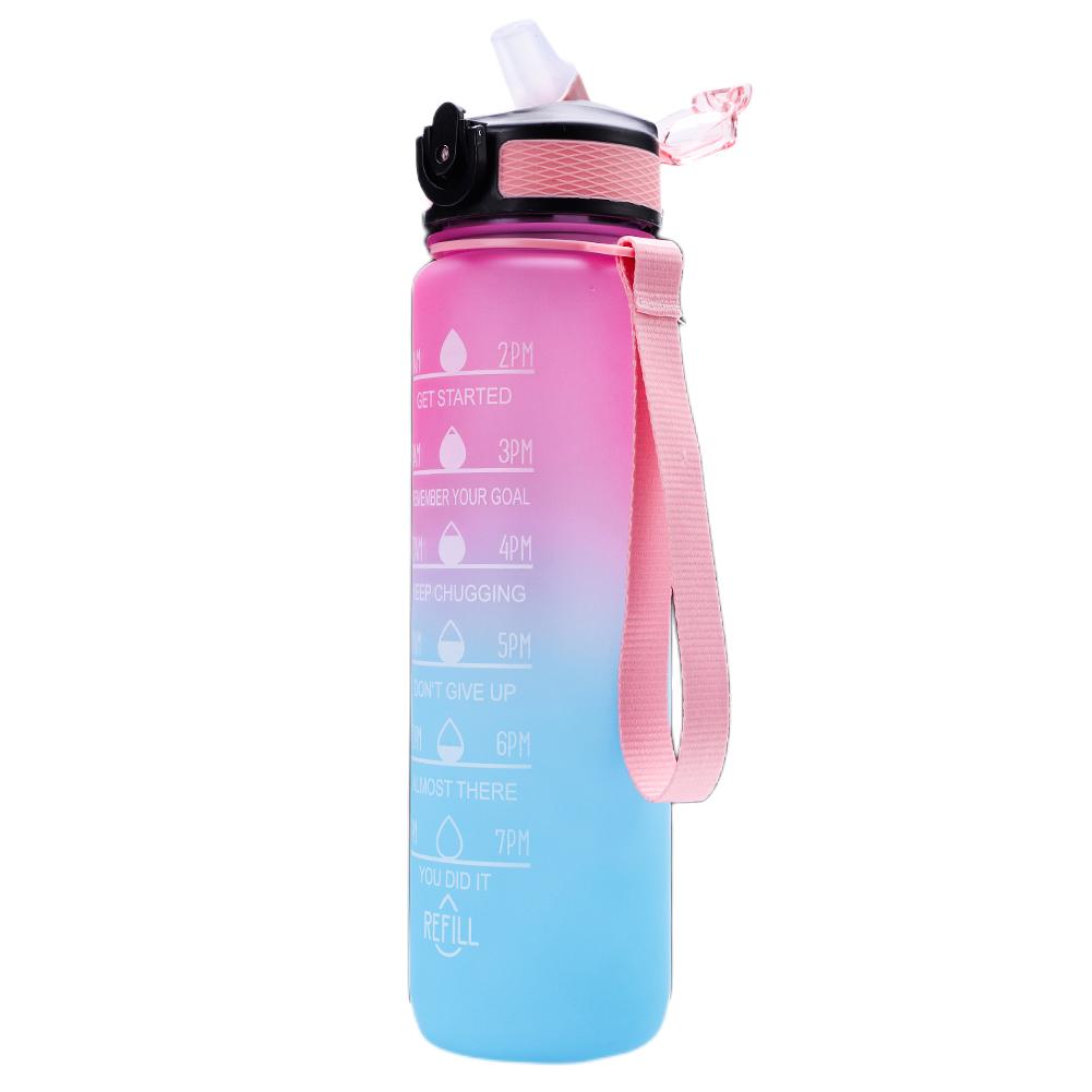 - 1000ML Drink Bottle Frosted Gradient Sports Water Bottle (Pink+Green)