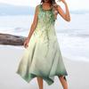 Women's Casual Fashion Round Neck Sleeveless Floral Print Irregular Hem Midi Dress