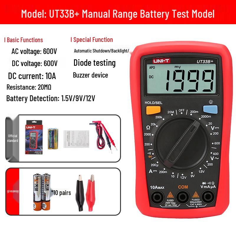 UNI-T UT33B+ Hochpräzises Smart Digitalmultimeter - Mini Anti-Burn Spannungsprüfer für Elektriker