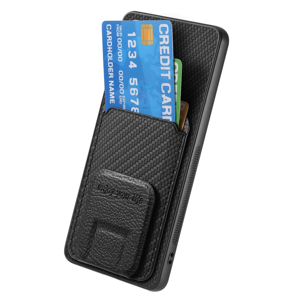 For Xiaomi Poco F7 Pro 5G/Xiaomi Redmi K80 5G Case Card Holder Carbon Fiber Texture Leather Coated TPU Phone Cover