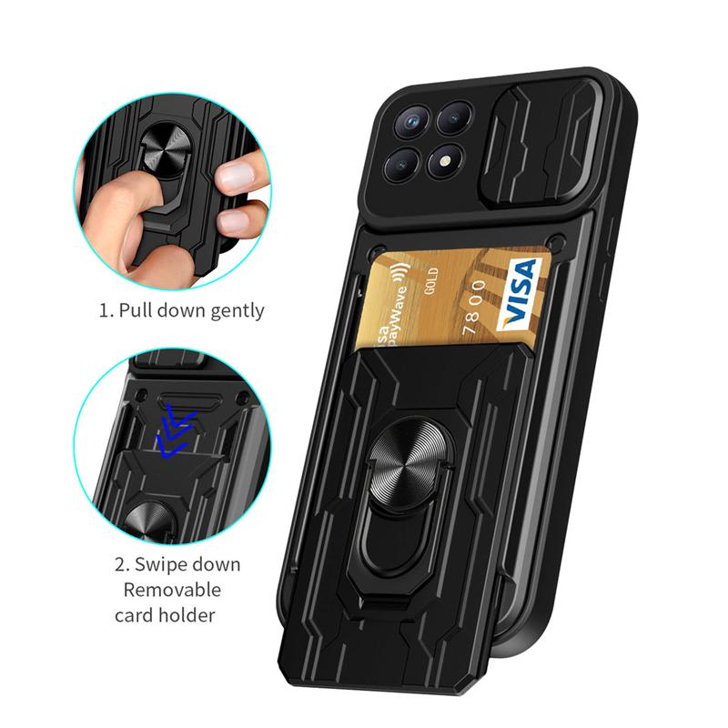 Card Holder Slide Camera Ring Phone Case For Samsung Galaxy A53 A73 A33 A23 A13 A52 A12 A51 M32 4G 5G S20 S21 S22 Ultra Plus Shockproof Armor Cover