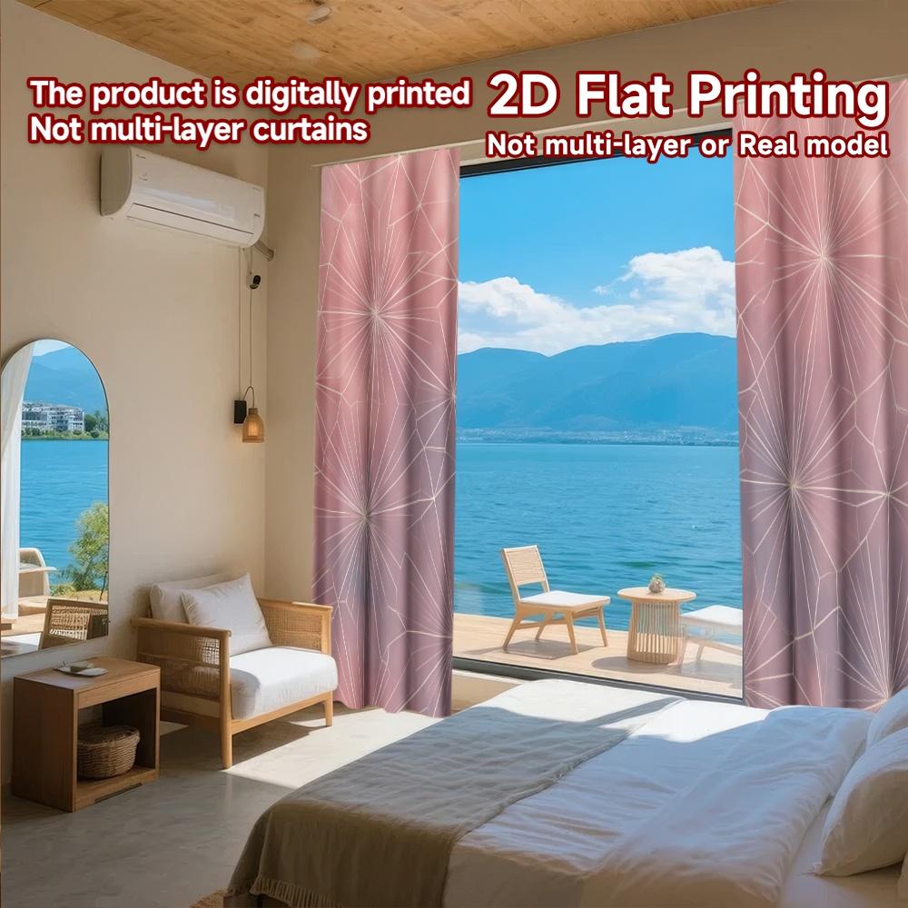 2D FLAT PRINTING 2pcs Curtains (Without Rod) Geometric Pink Design Ramadan holiday curtains Versatile Polyester Curtains Outdoor