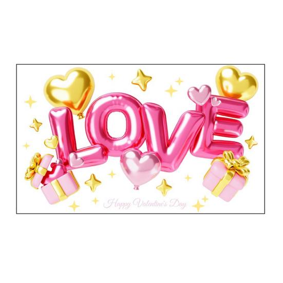 Valentine's Day Window Cling Removable Waterproof PVC Pink Bow Love Letter Heart Static Glass Sticker Wedding Holiday Party Window Decoration Decal