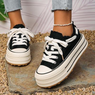 Sapatos de lona plataforma amarelo creme cano baixo femininos chiques versão coreana sapatos de prancha finos versáteis pequenos sapatos brancos