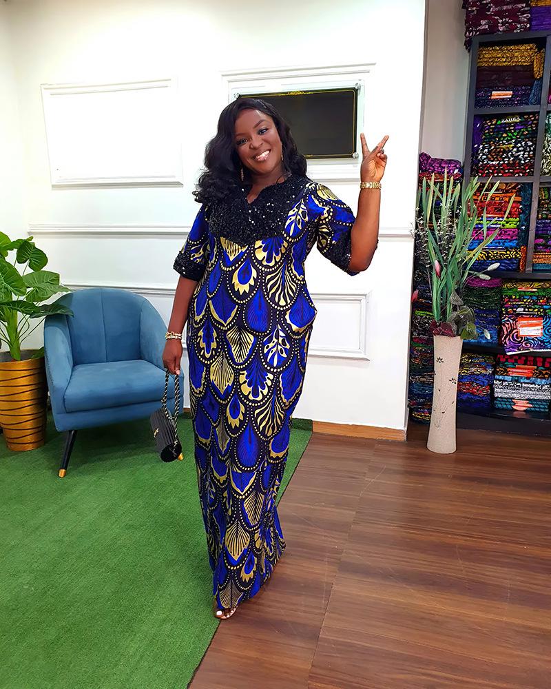 African Plus Size Satin Beaded Long Burqa Dress for Women, Style 8098