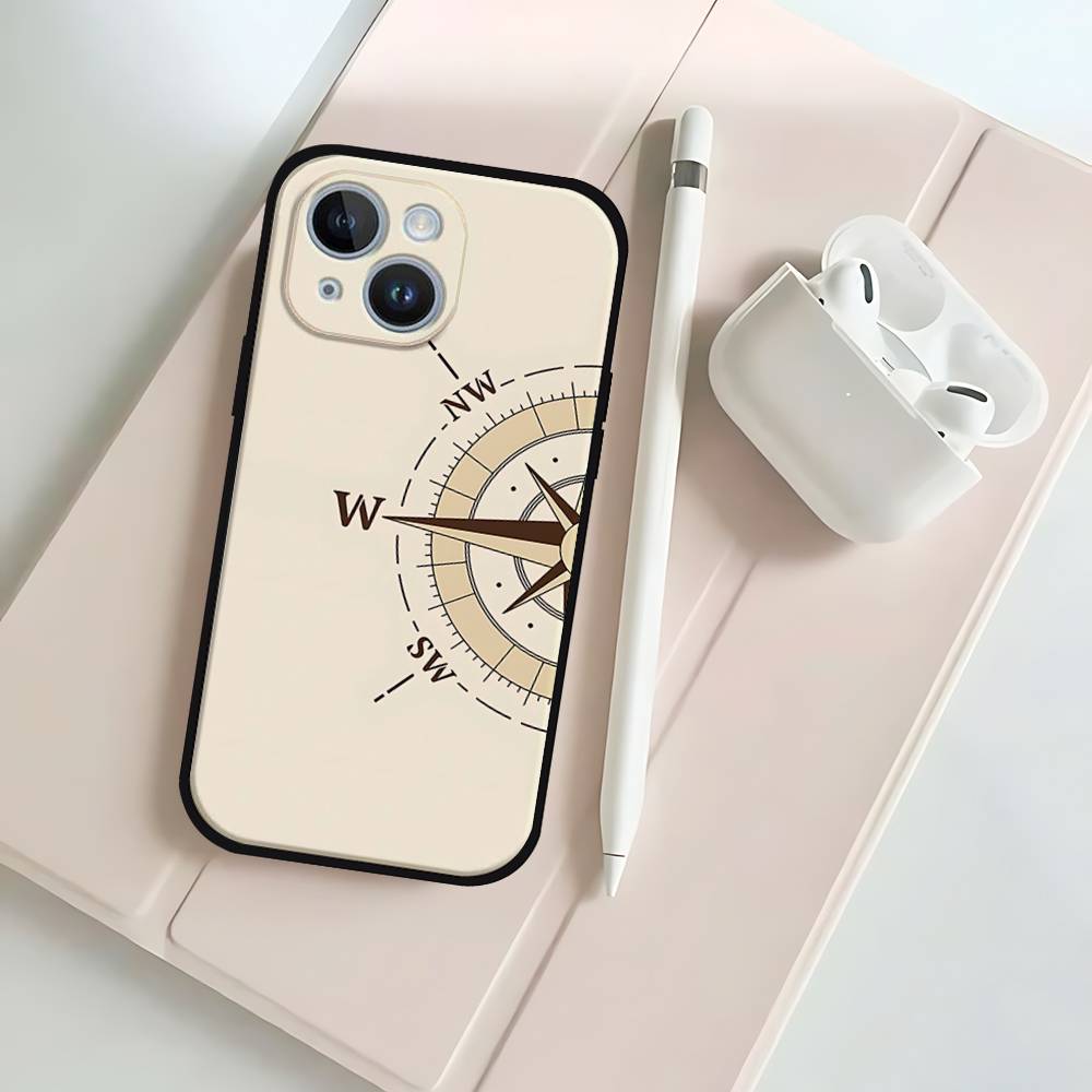 Fashion Vintage Compass Black Phone Case That Fits For IPhone 17,16,15,11,13,14 Pro Max,Plus,X,Xr,Xs Max,13Mini