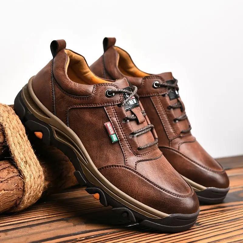 Men's Sneakers Leather Men Casual Shoes Moccasins Breathable Retro Men Sports Walking Shoe Outdoors Hiking Sneakers