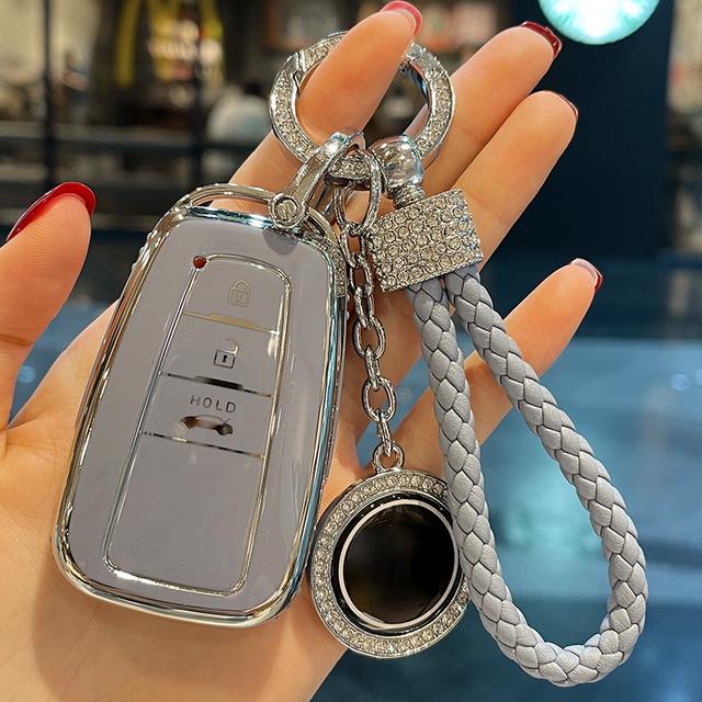 Leather Rope Ring Car Key Case Cover for Toyota Prado Land Cruiser Highlander CROWN HARRIER RAV4 C-HR Camry ALLION COROLLA Prius